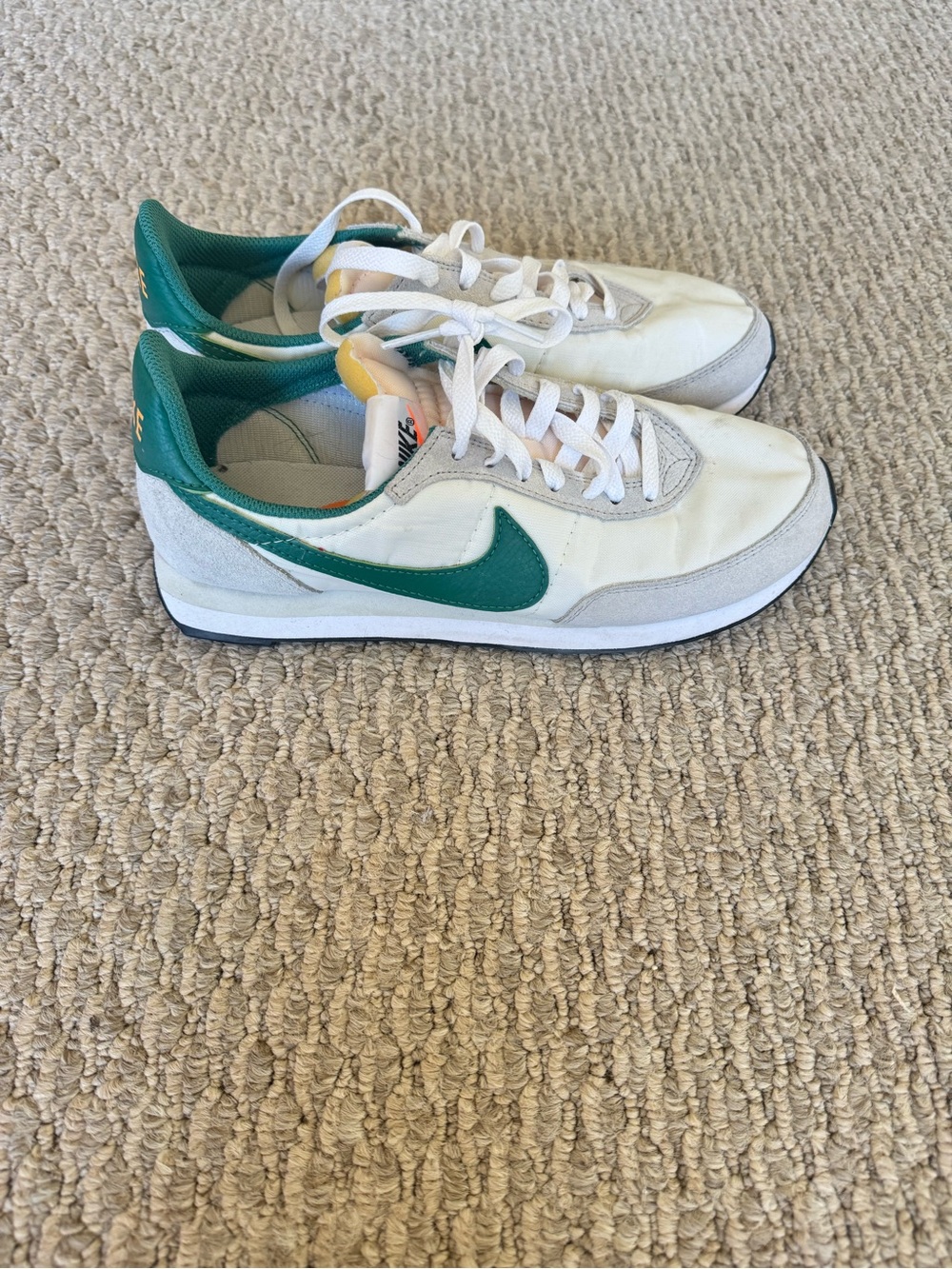 Nike White Sneakers with Green Swoosh